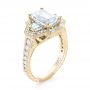 14k Yellow Gold 14k Yellow Gold Custom Three Stone Diamond Halo Engagement Ring - Three-Quarter View -  103401 - Thumbnail