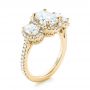 18k Yellow Gold 18k Yellow Gold Custom Three Stone Diamond Halo Engagement Ring - Three-Quarter View -  103463 - Thumbnail
