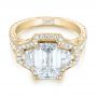 18k Yellow Gold 18k Yellow Gold Custom Three Stone Diamond Halo Engagement Ring - Flat View -  103401 - Thumbnail