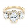 14k Yellow Gold 14k Yellow Gold Custom Three Stone Diamond Halo Engagement Ring - Flat View -  103463 - Thumbnail