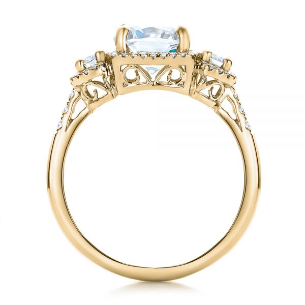 14k Yellow Gold 14k Yellow Gold Custom Three Stone Diamond Halo Engagement Ring - Front View -  101934