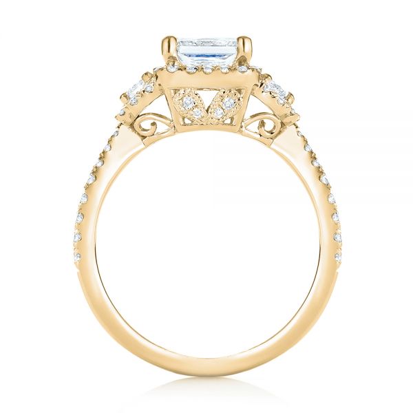 14k Yellow Gold 14k Yellow Gold Custom Three Stone Diamond Halo Engagement Ring - Front View - 103204