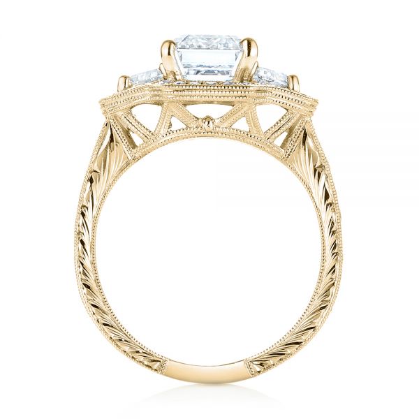 18k Yellow Gold 18k Yellow Gold Custom Three Stone Diamond Halo Engagement Ring - Front View -  103401