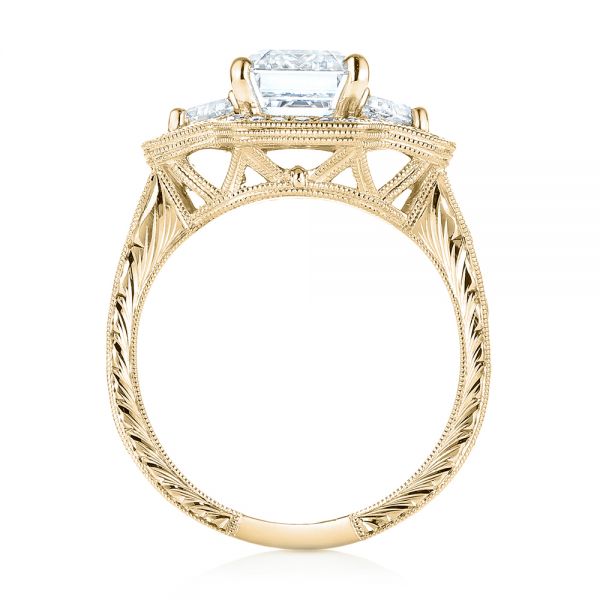 14k Yellow Gold 14k Yellow Gold Custom Three Stone Diamond Halo Engagement Ring - Front View - 103401