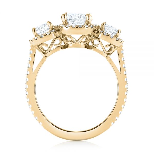 14k Yellow Gold 14k Yellow Gold Custom Three Stone Diamond Halo Engagement Ring - Front View - 103463