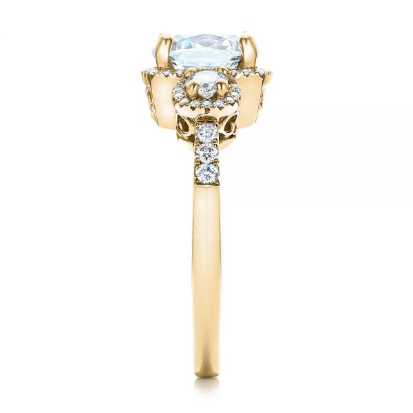 18k Yellow Gold 18k Yellow Gold Custom Three Stone Diamond Halo Engagement Ring - Side View - 101934