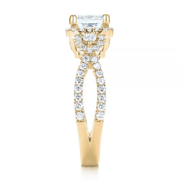 14k Yellow Gold 14k Yellow Gold Custom Three Stone Diamond Halo Engagement Ring - Side View - 103204