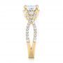 18k Yellow Gold 18k Yellow Gold Custom Three Stone Diamond Halo Engagement Ring - Side View -  103204 - Thumbnail