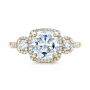 18k Yellow Gold 18k Yellow Gold Custom Three Stone Diamond Halo Engagement Ring - Top View -  101934 - Thumbnail