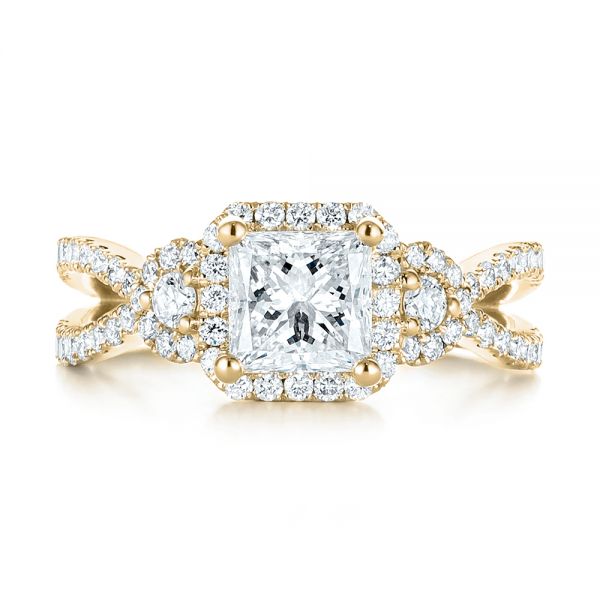 14k Yellow Gold 14k Yellow Gold Custom Three Stone Diamond Halo Engagement Ring - Top View -  103204