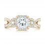 14k Yellow Gold 14k Yellow Gold Custom Three Stone Diamond Halo Engagement Ring - Top View -  103204 - Thumbnail
