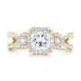 14k Yellow Gold 14k Yellow Gold Custom Three Stone Diamond Halo Engagement Ring - Top View -  103204 - Thumbnail