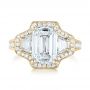 14k Yellow Gold 14k Yellow Gold Custom Three Stone Diamond Halo Engagement Ring - Top View -  103401 - Thumbnail