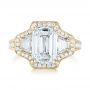 14k Yellow Gold 14k Yellow Gold Custom Three Stone Diamond Halo Engagement Ring - Top View -  103401 - Thumbnail
