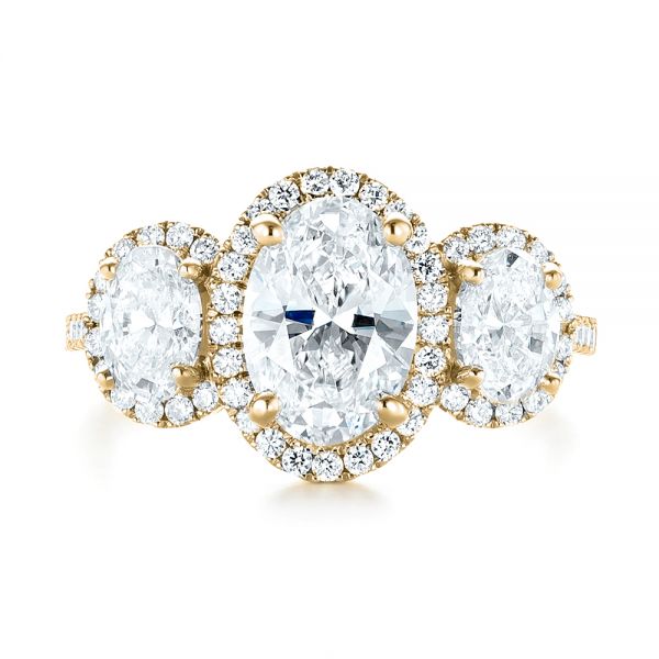 14k Yellow Gold 14k Yellow Gold Custom Three Stone Diamond Halo Engagement Ring - Top View - 103463