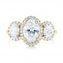 18k Yellow Gold 18k Yellow Gold Custom Three Stone Diamond Halo Engagement Ring - Top View -  103463 - Thumbnail