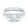 Custom Three Stone Diamond Mokume Engagement Ring - Flat View -  102199 - Thumbnail