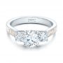 Custom Three Stone Diamond Mokume Engagement Ring - Flat View -  102199 - Thumbnail