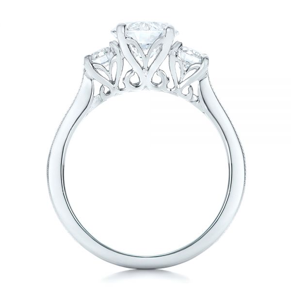 Custom Three Stone Diamond Mokume Engagement Ring - Front View -  102199