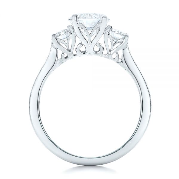 Custom Three Stone Diamond Mokume Engagement Ring - Front View - 102199