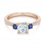 18k Rose Gold 18k Rose Gold Custom Three-stone Diamond And Blue Sapphire Engagement Ring - Flat View -  102141 - Thumbnail