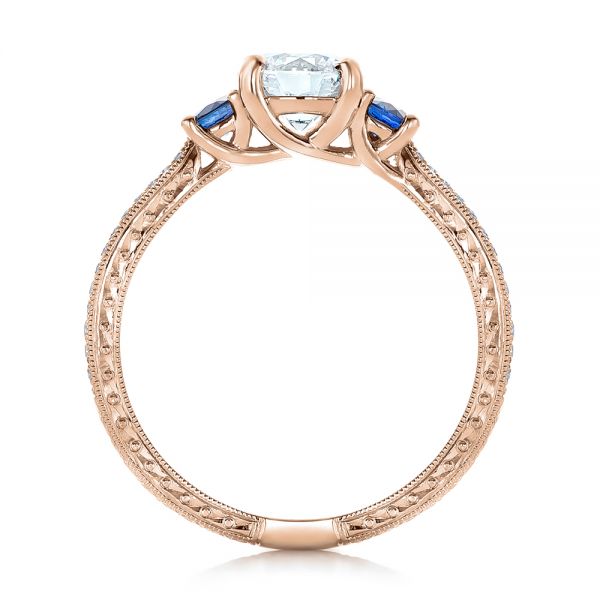 18k Rose Gold 18k Rose Gold Custom Three-stone Diamond And Blue Sapphire Engagement Ring - Front View -  102141
