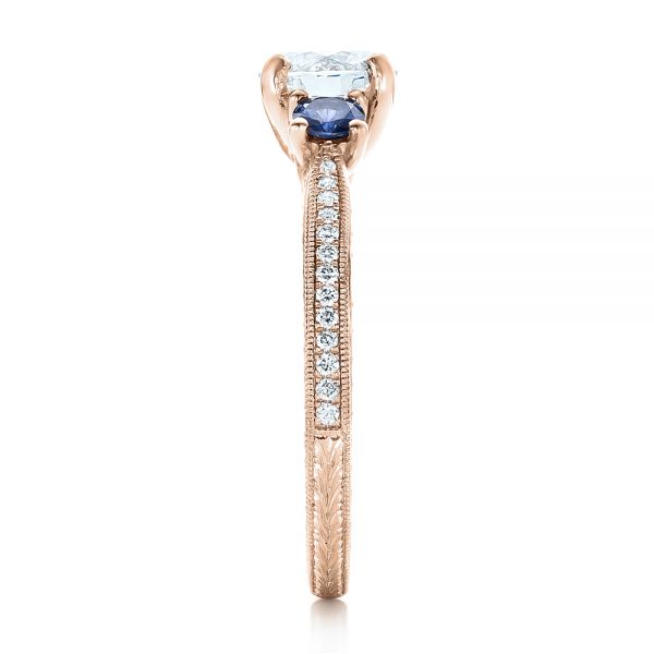 14k Rose Gold 14k Rose Gold Custom Three-stone Diamond And Blue Sapphire Engagement Ring - Side View -  102141