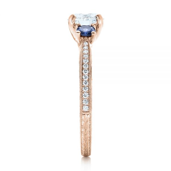 14k Rose Gold 14k Rose Gold Custom Three-stone Diamond And Blue Sapphire Engagement Ring - Side View - 102141