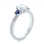 18k White Gold 18k White Gold Custom Three-stone Diamond And Blue Sapphire Engagement Ring - Three-Quarter View -  102141 - Thumbnail