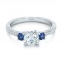 18k White Gold 18k White Gold Custom Three-stone Diamond And Blue Sapphire Engagement Ring - Flat View -  102141 - Thumbnail