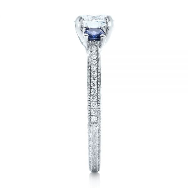 14k White Gold 14k White Gold Custom Three-stone Diamond And Blue Sapphire Engagement Ring - Side View -  102141