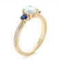 14k Yellow Gold 14k Yellow Gold Custom Three-stone Diamond And Blue Sapphire Engagement Ring - Three-Quarter View -  102141 - Thumbnail