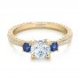 14k Yellow Gold 14k Yellow Gold Custom Three-stone Diamond And Blue Sapphire Engagement Ring - Flat View -  102141 - Thumbnail
