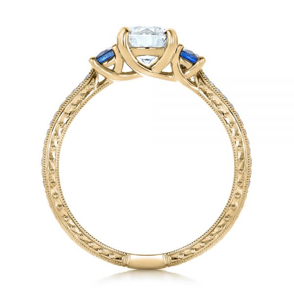 14k Yellow Gold 14k Yellow Gold Custom Three-stone Diamond And Blue Sapphire Engagement Ring - Front View -  102141