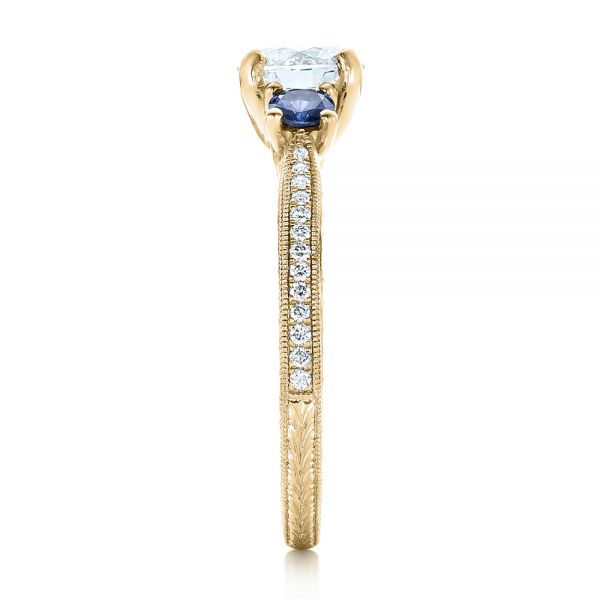 14k Yellow Gold 14k Yellow Gold Custom Three-stone Diamond And Blue Sapphire Engagement Ring - Side View -  102141