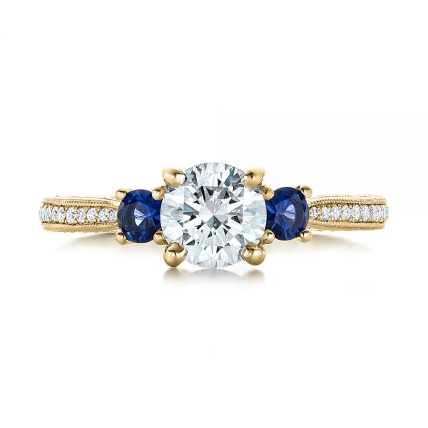 14k Yellow Gold 14k Yellow Gold Custom Three-stone Diamond And Blue Sapphire Engagement Ring - Top View - 102141