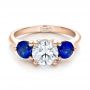 14k Rose Gold 14k Rose Gold Custom Three Stone Diamond And Sapphire Engagement Ring - Flat View -  100483 - Thumbnail