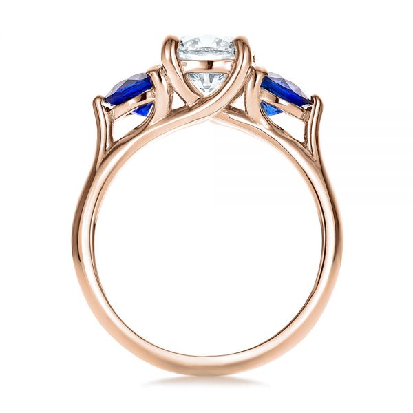 14k Rose Gold 14k Rose Gold Custom Three Stone Diamond And Sapphire Engagement Ring - Front View -  100483