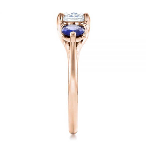 18k Rose Gold 18k Rose Gold Custom Three Stone Diamond And Sapphire Engagement Ring - Side View -  100483