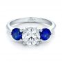 14k White Gold 14k White Gold Custom Three Stone Diamond And Sapphire Engagement Ring - Flat View -  100483 - Thumbnail