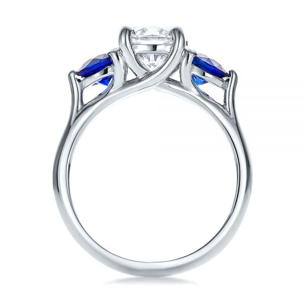  Platinum Custom Three Stone Diamond And Sapphire Engagement Ring - Front View -  100483