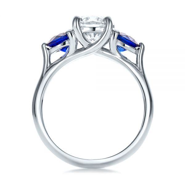 Platinum Custom Three Stone Diamond And Sapphire Engagement Ring - Front View - 100483