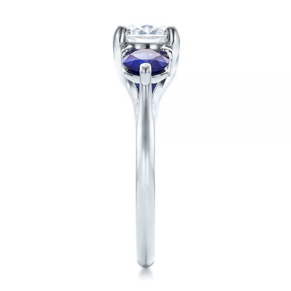  Platinum Custom Three Stone Diamond And Sapphire Engagement Ring - Side View -  100483