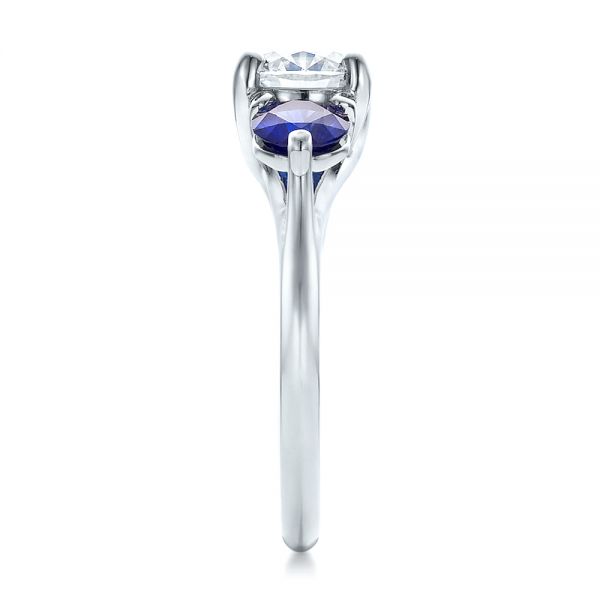 Platinum Custom Three Stone Diamond And Sapphire Engagement Ring - Side View - 100483