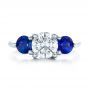  Platinum Custom Three Stone Diamond And Sapphire Engagement Ring - Top View -  100483 - Thumbnail