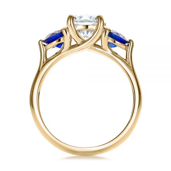 14k Yellow Gold 14k Yellow Gold Custom Three Stone Diamond And Sapphire Engagement Ring - Front View -  100483