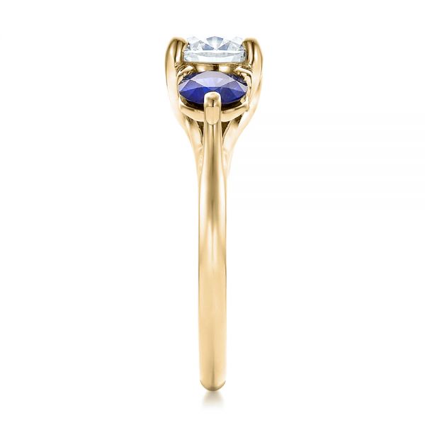 18k Yellow Gold 18k Yellow Gold Custom Three Stone Diamond And Sapphire Engagement Ring - Side View -  100483