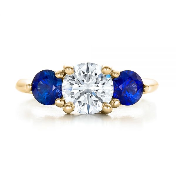 18k Yellow Gold 18k Yellow Gold Custom Three Stone Diamond And Sapphire Engagement Ring - Top View -  100483
