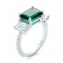  Platinum Custom Three Stone Emerald And Diamond Engagement Ring - Three-Quarter View -  103528 - Thumbnail