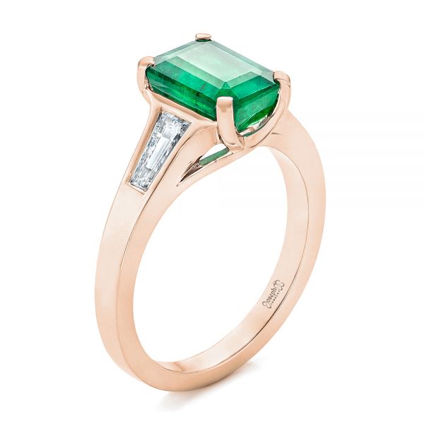 18k Rose Gold 18k Rose Gold Custom Three Stone Emerald And Diamond Engagement Ring - Three-Quarter View -  102741